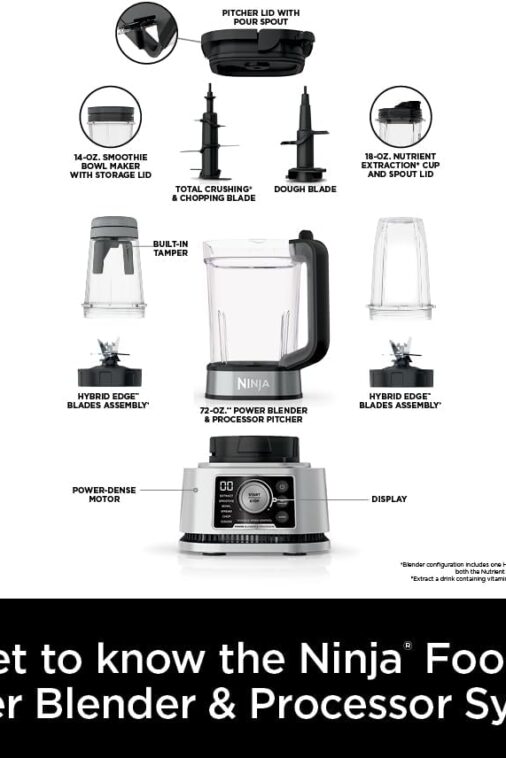 Ninja Blender For Kitchen | Food Processor Combo System | Smoothie Maker & Nutrient Extractor | 6 Functions for Bowls, Spreads, Dough, Shakes | 72-oz. Pitcher & To-Go Cups | Silver | SS351 - Image 13