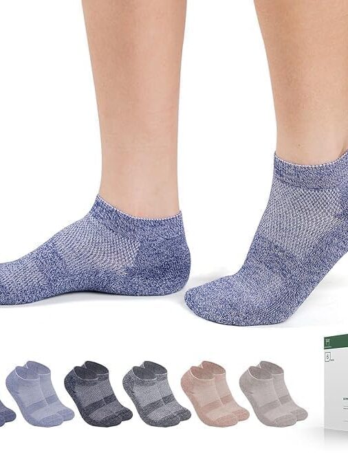 Bulinlulu Diabetic Socks for Women&Men-6 Pairs Bamboo Viscose Non Binding Diabetic Ankle Low Cut Sock Size 6-9 9-11