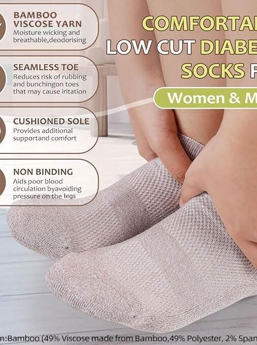 Bulinlulu Diabetic Socks for Women&Men-6 Pairs Bamboo Viscose Non Binding Diabetic Ankle Low Cut Sock Size 6-9 9-11 - Image 4